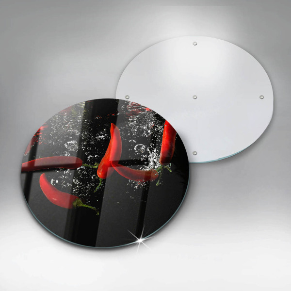 Skärbräda glas unik Chilipeppar i vatten