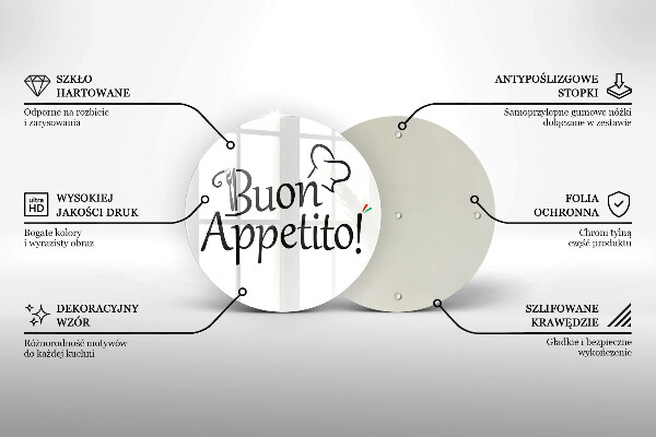 Skärbräda glas unik Inskriptionen Buon Appetito!