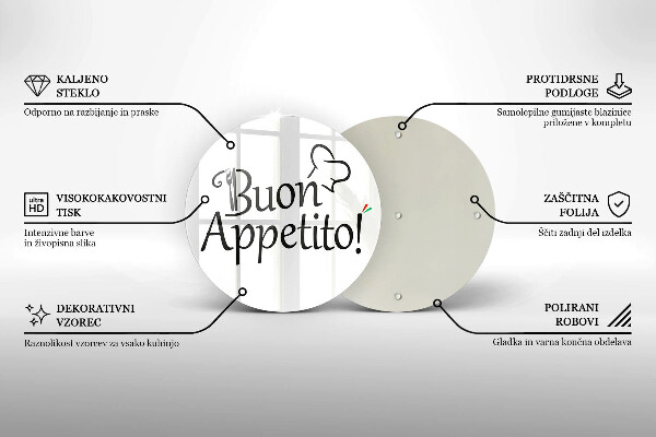 Skärbräda glas unik Inskriptionen Buon Appetito!