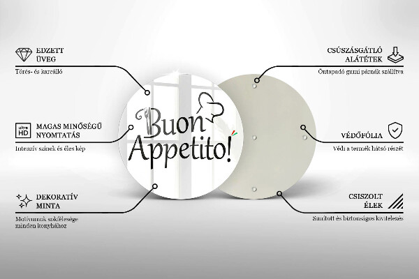 Skärbräda glas unik Inskriptionen Buon Appetito!