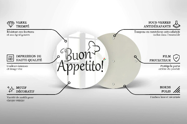 Skärbräda glas unik Inskriptionen Buon Appetito!