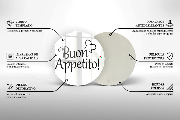 Skärbräda glas unik Inskriptionen Buon Appetito!