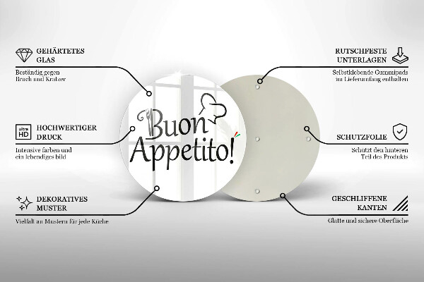 Skärbräda glas unik Inskriptionen Buon Appetito!