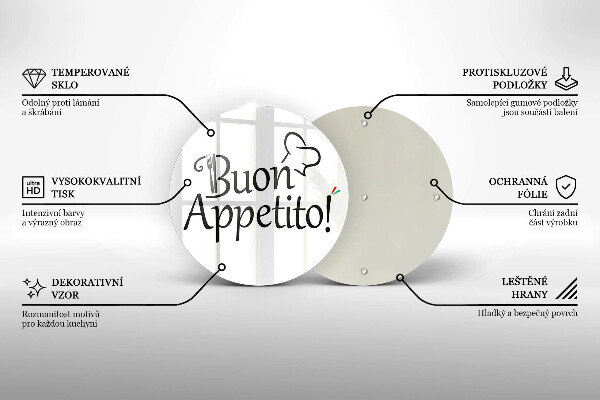 Skärbräda glas unik Inskriptionen Buon Appetito!