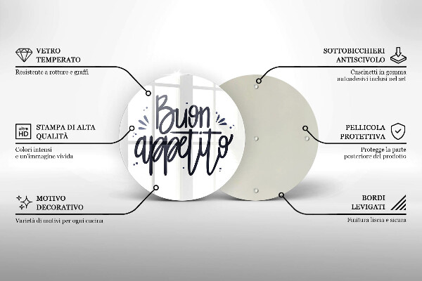 Skärbräda glas unik Buon Appetito inskription