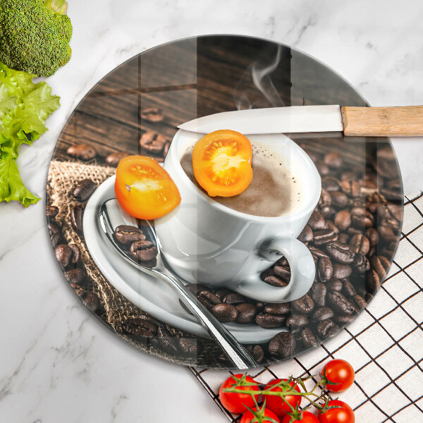 Skärbräda glas unik Kopp och kaffebönor