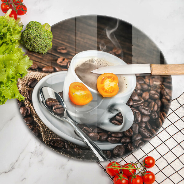 Skärbräda glas unik Kopp och kaffebönor