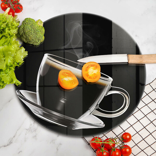 Skärbräda glas unik Ett glas varmt kaffe