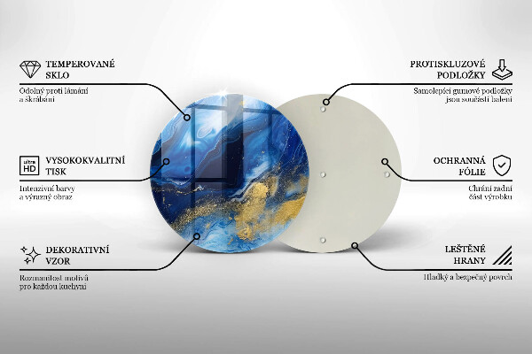 Skärbräda glas unik Blå marmor och guld