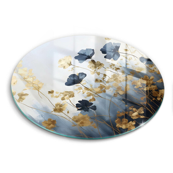 Skärbräda glas unik Blå och guld blommor