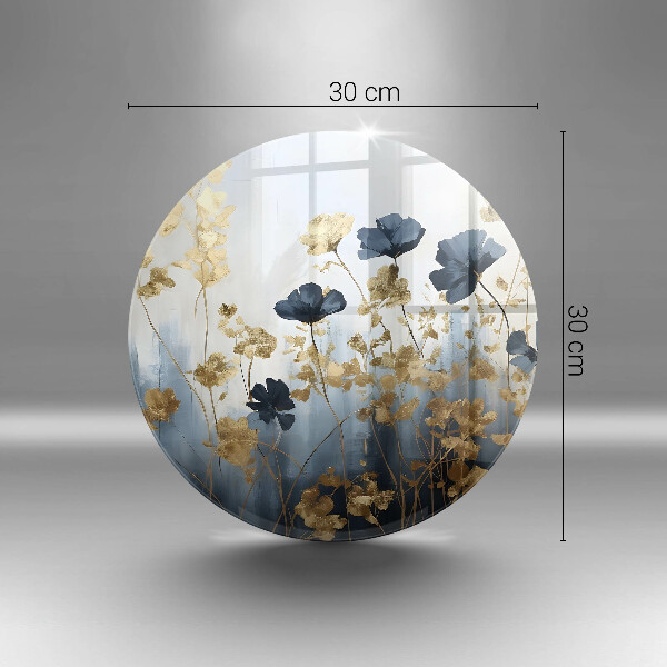 Skärbräda glas unik Blå och guld blommor