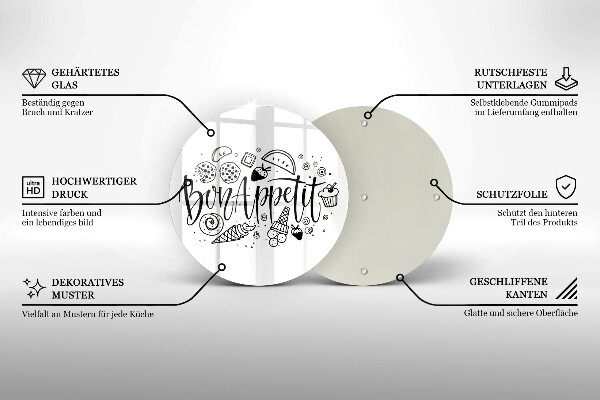 Skärbräda glas unik Bon Appetit inskription