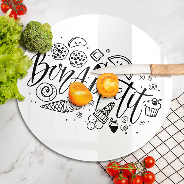 Skärbräda glas unik Bon Appetit inskription