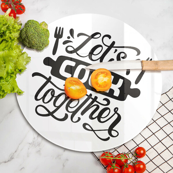 Skärbräda glas unik Inskriptionen Låt oss laga mat tillsammans