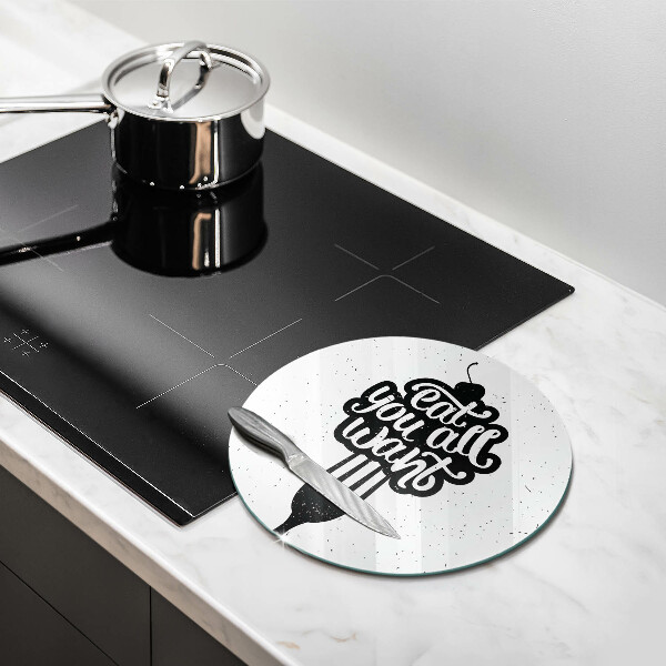 Skärbräda glas unik Inskriptionen Ät ni alla vill ha