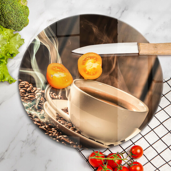 Skärbräda glas unik Kopp och kaffebönor