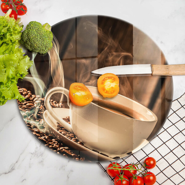 Skärbräda glas unik Kopp och kaffebönor