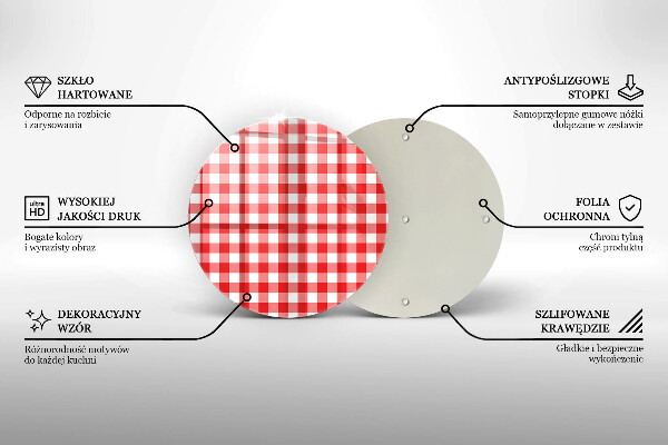 Skärbräda glas unik Rött och vitrutigt mönster