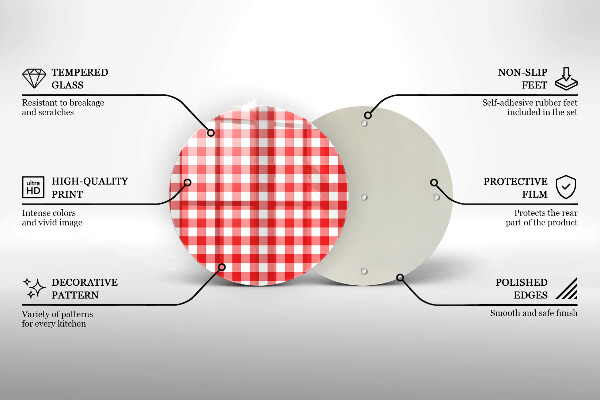 Skärbräda glas unik Rött och vitrutigt mönster