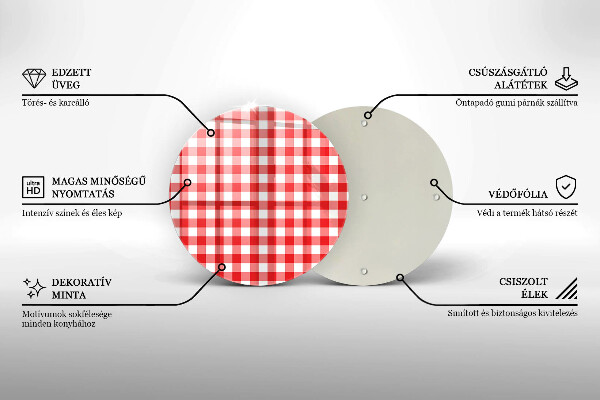 Skärbräda glas unik Rött och vitrutigt mönster