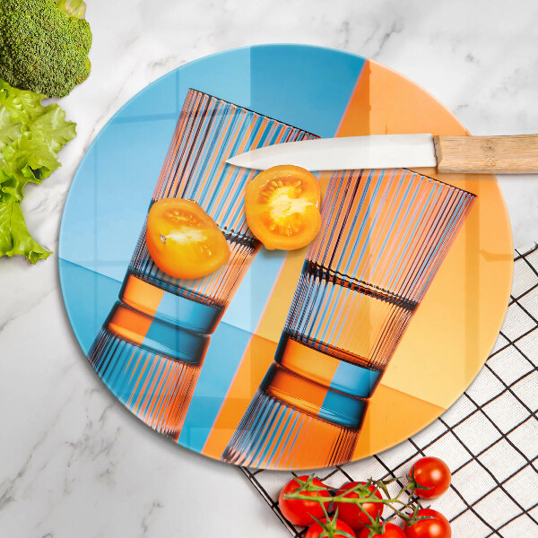 Skärbräda glas unik Två glas vatten