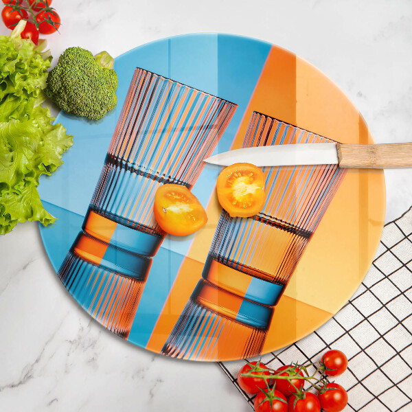 Skärbräda glas unik Två glas vatten