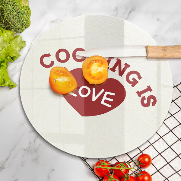 Skärbräda glas unik Inskription Matlagning är kärlek