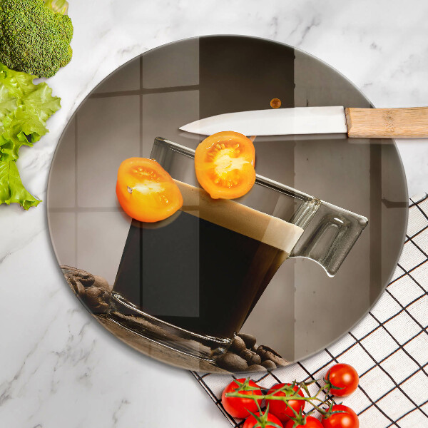 Skärbräda glas unik Glas och kaffebönor