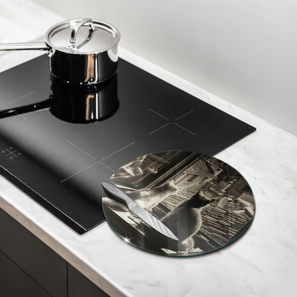 Skärbräda glas unik Katter stad och fönster