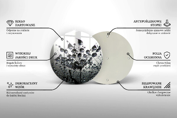 Skärbräda glas unik Maskrosor och dagg