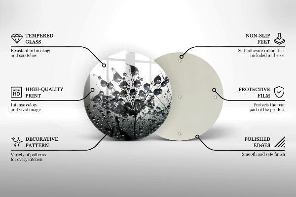Skärbräda glas unik Maskrosor och dagg