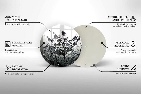Skärbräda glas unik Maskrosor och dagg
