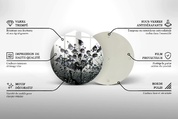 Skärbräda glas unik Maskrosor och dagg