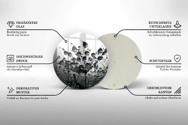Skärbräda glas unik Maskrosor och dagg