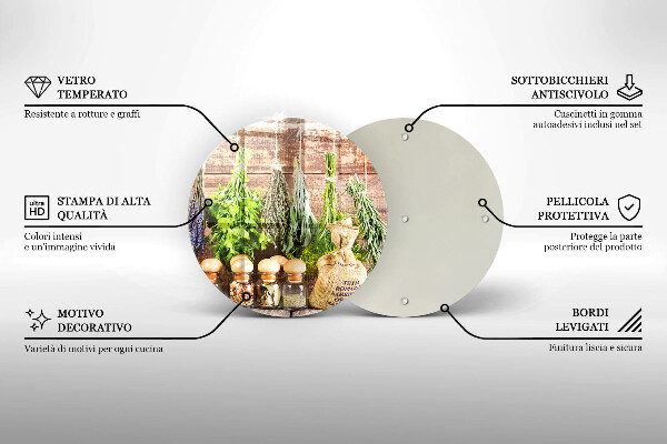 Skärbräda glas unik Örter kryddor och trä