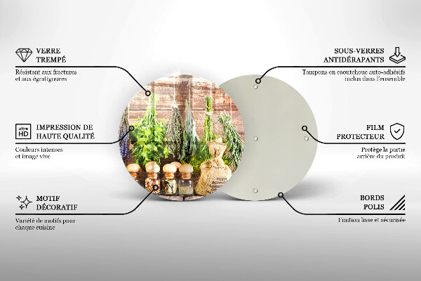 Skärbräda glas unik Örter kryddor och trä