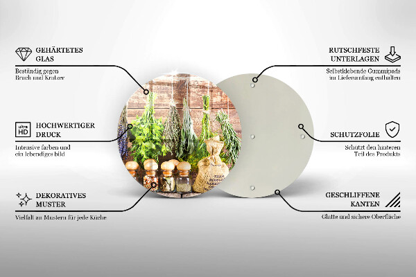 Skärbräda glas unik Örter kryddor och trä