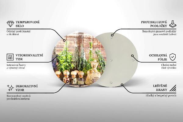 Skärbräda glas unik Örter kryddor och trä