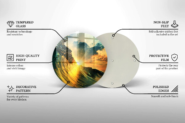 Skärbräda glas unik Våg och solnedgång