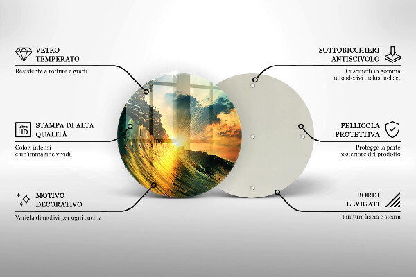 Skärbräda glas unik Våg och solnedgång