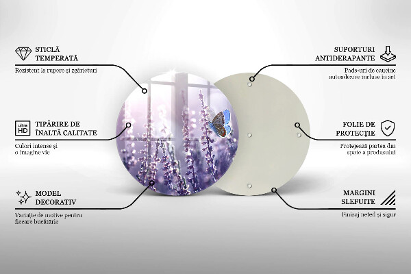 Skärbräda glas unik Vildblommor och fjäril