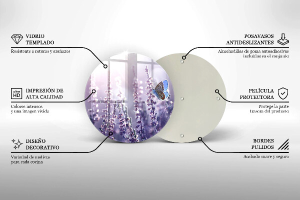 Skärbräda glas unik Vildblommor och fjäril
