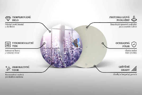 Skärbräda glas unik Vildblommor och fjäril