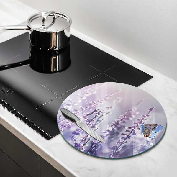 Skärbräda glas unik Vildblommor och fjäril