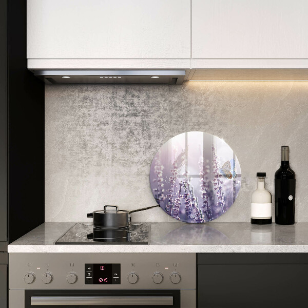 Skärbräda glas unik Vildblommor och fjäril