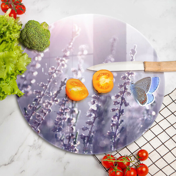 Skärbräda glas unik Vildblommor och fjäril