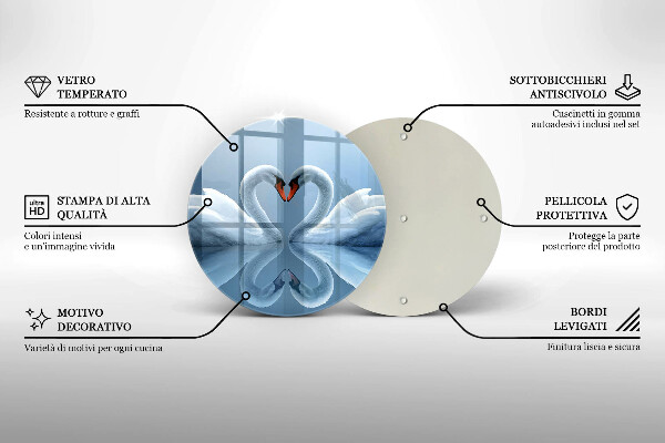 Skärbräda glas unik Två svanhjärtan