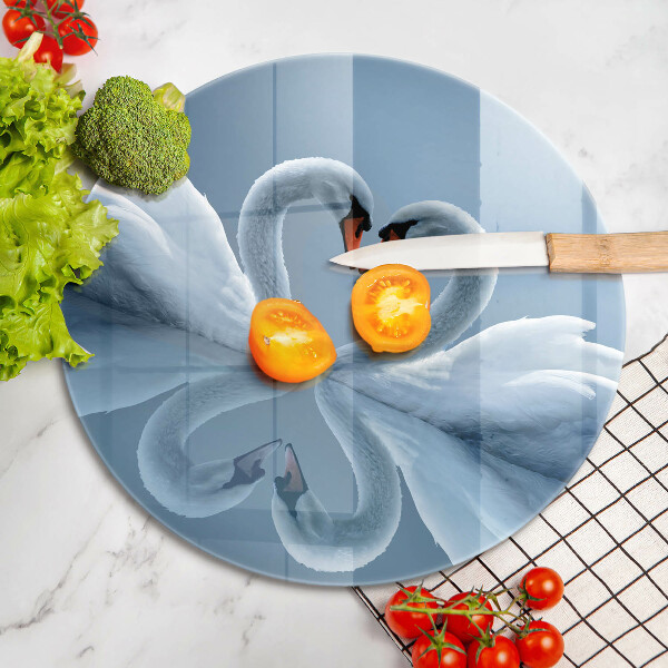 Skärbräda glas unik Två svanhjärtan