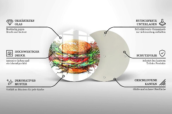 Skärbräda glas unik Hamburgerteckning