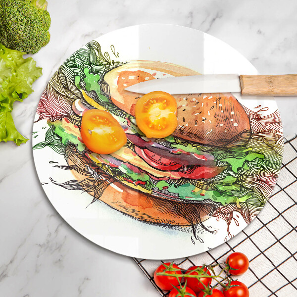 Skärbräda glas unik Hamburgerteckning